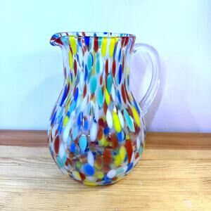 Ovente Confetti Margarita Glass Pitcher Multicolor Hand Blown Style 9.5" Box